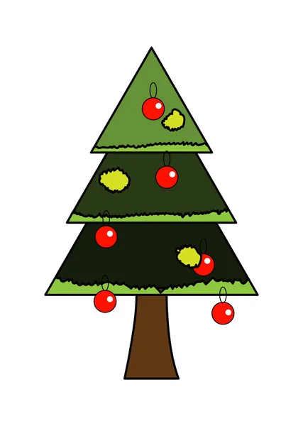 Kerstboom met decoratieve ballen — Stockvector