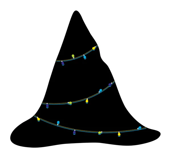 Black Christmas Tree with Colorful Lights — Stock Vector