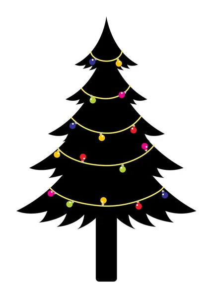 Luzes coloridas na árvore de Natal preta — Vetor de Stock