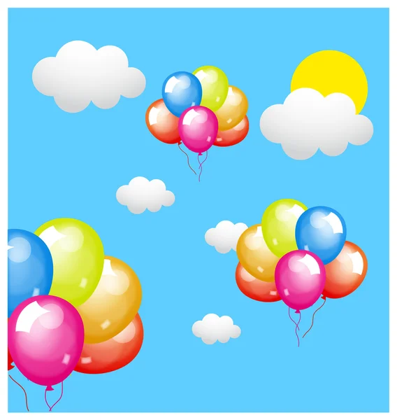 Globos de colores volando en el cielo — Vector de stock