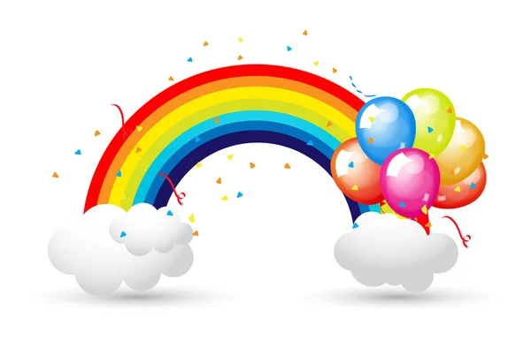 Праздничные воздушные шары с радугой и облаками — стоковый вектор