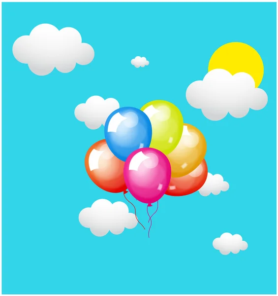 Globos volando en el cielo con nubes — Vector de stock