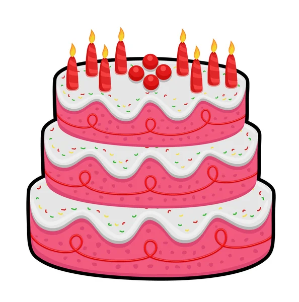 Pastel de cumpleaños de tres capas — Vector de stock