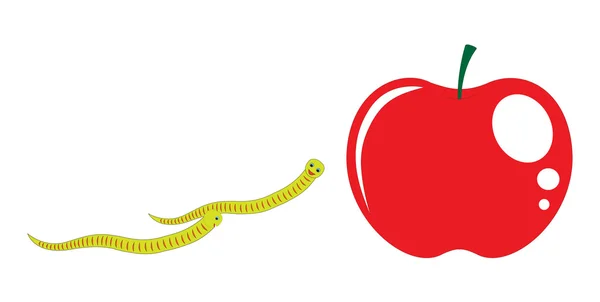 Worm Running to Eat Apple — Stock Vector