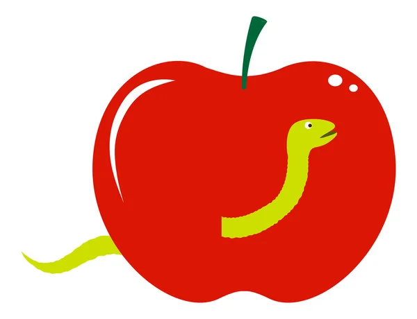 Worm Coming From Apple — Stock Vector