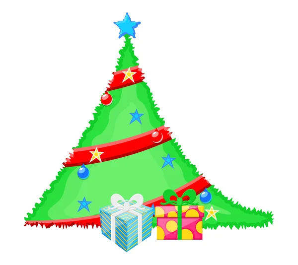 Árbol de Navidad decorativo con cajas de regalo — Archivo Imágenes Vectoriales