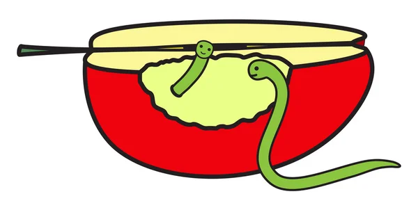 Halber Apfel mit Würmern — Stockvektor