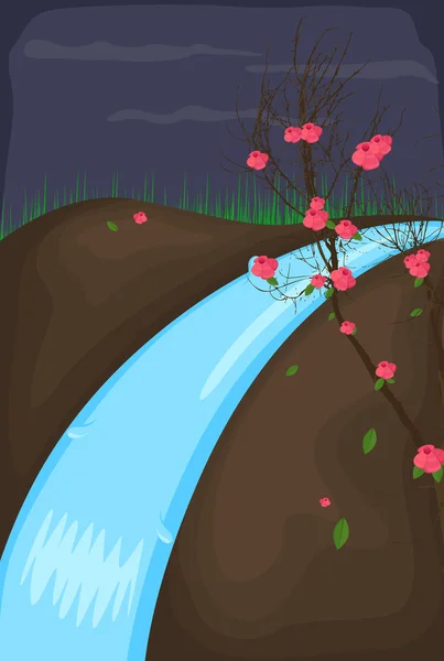 Dibujo de naturaleza de cascada — Vector de stock