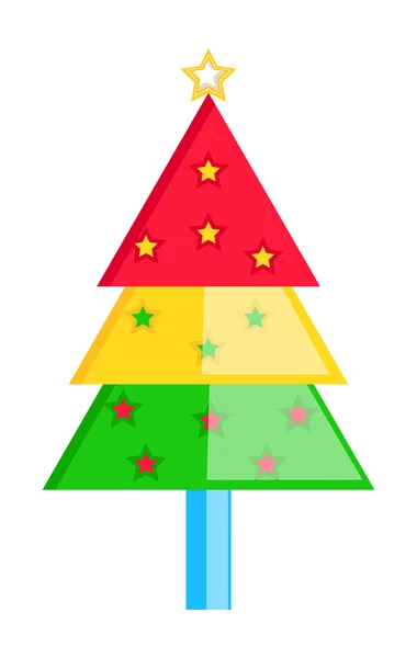 Πολύχρωμο διακοσμητικό χριστουγεννιάτικο δέντρο με αστέρια — Διανυσματικό Αρχείο