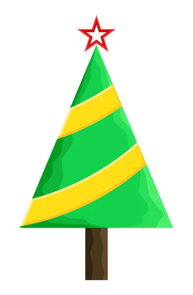 Gele gestreept groene kerstboom — Stockvector