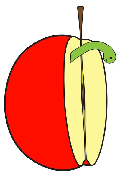 Media manzana con insecto — Vector de stock