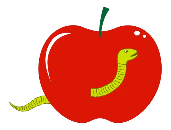Pomme rouge avec ver — Image vectorielle