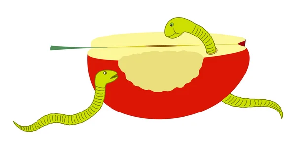 Eaten Apple with Worm — Stock Vector