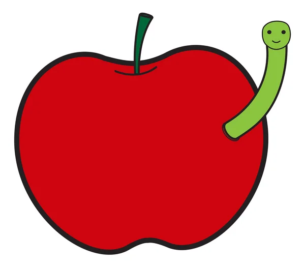 Cartoon-Wurm mit Apfel — Stockvektor