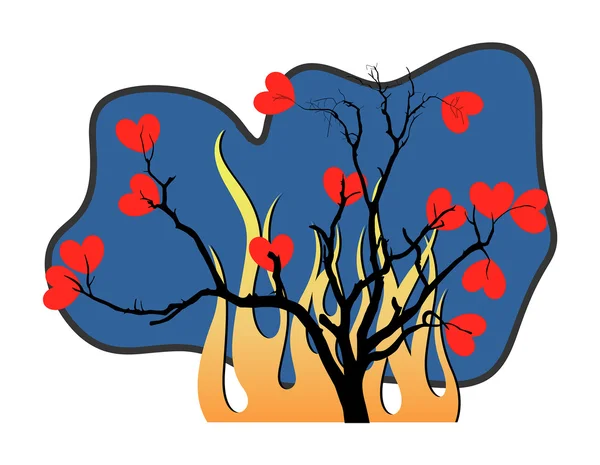 Hearts Tree Fire Background — Stock Vector