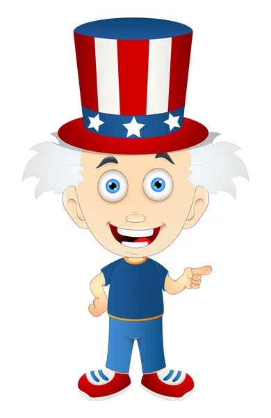 Boldog Uncle Sam Cartoon gyerek — Stock Vector