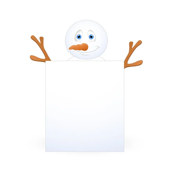 Muñeco de nieve con bandera en blanco — Vector de stock