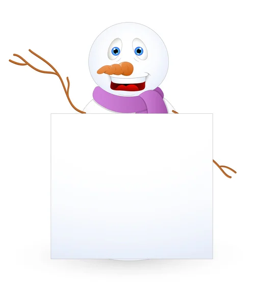 Happy Snowman with Blank Board — Stock Vector