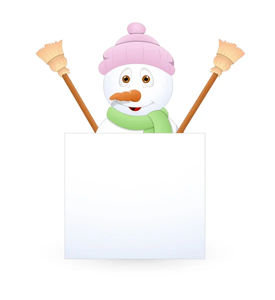 Lindo muñeco de nieve con tablero en blanco — Vector de stock