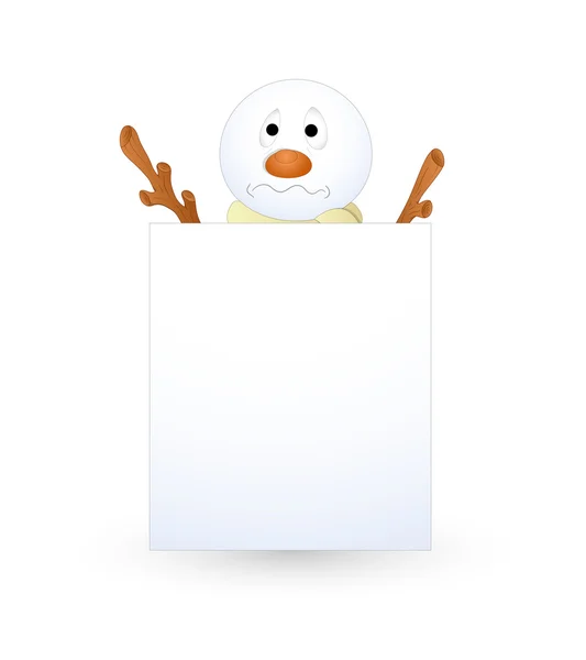 Boneco de neve assustado com bandeira em branco — Vetor de Stock