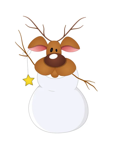 Visage drôle de renne sur le corps de bonhomme de neige avec étoile — Image vectorielle