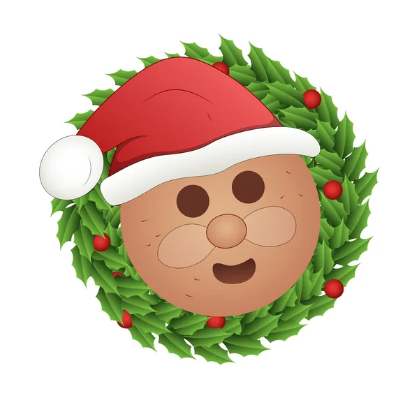 Funny Santa Face with Laurel Wreath Vector — Stock Vector