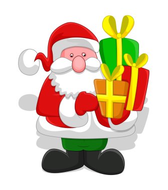 Yaşlı Noel Baba hediye kutuları tutarak