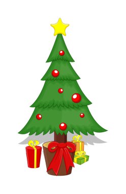 Hediye kutuları ile yeşil Noel ağacı