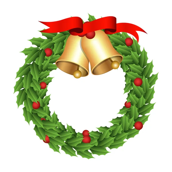 Christmas Bell with Laurel Wreath Garland Vector — Stock Vector