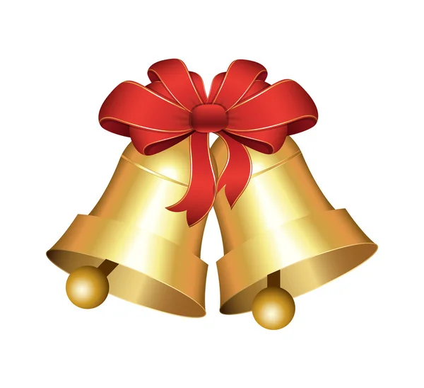 Boże Narodzenie złoty dzwon z wstążka łuk — Wektor stockowy