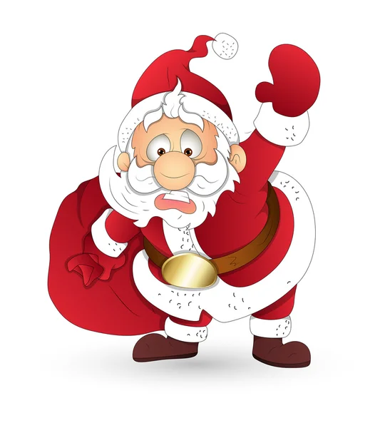 Surpris Père Noël tenant un sac-cadeau — Image vectorielle
