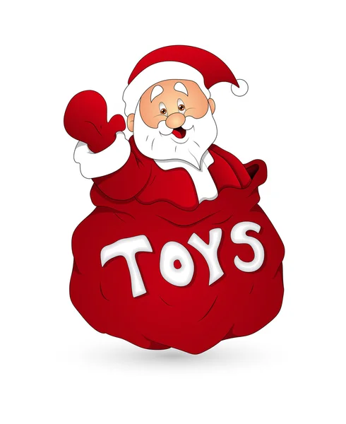 Funny Santa en juguetes bolsa de regalo — Vector de stock