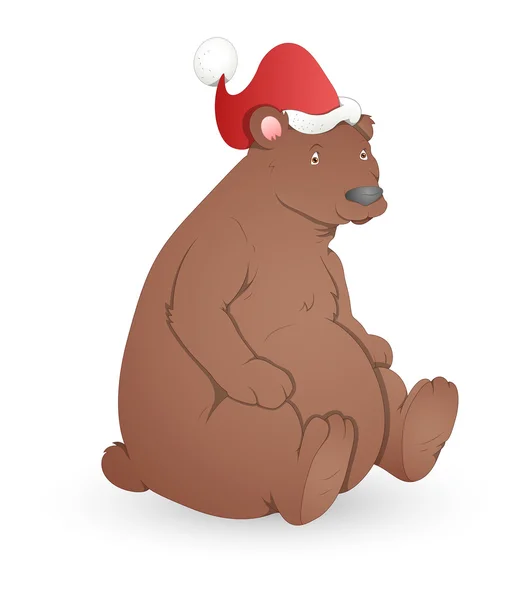 Oso de dibujos animados con Santa Cap — Vector de stock