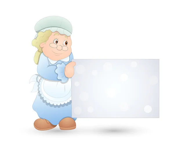 空白の広告バナーを保持している古いクリスマス女性 — ストックベクタ