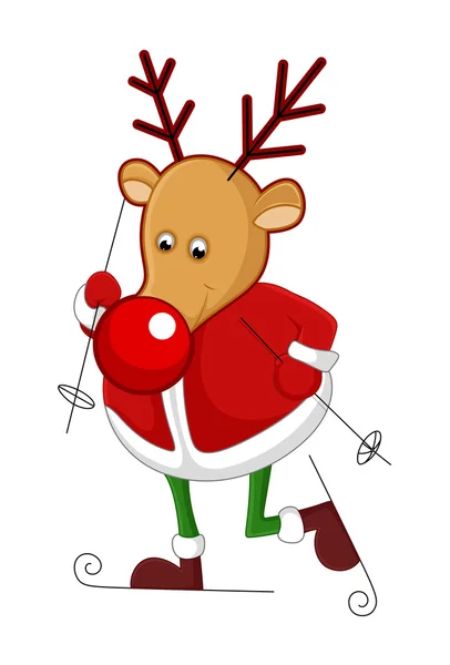 Funny Reindeer Santa Skiing — Stock Vector