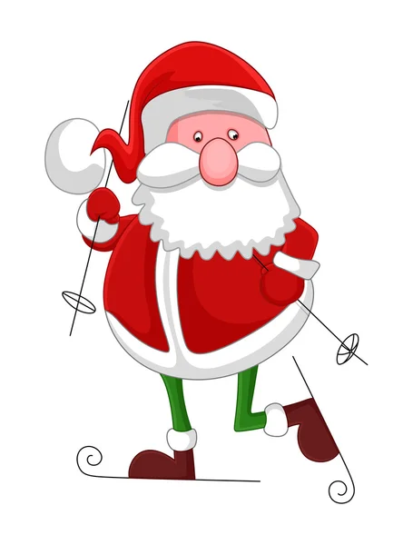 Vieux Père Noël drôle Ski — Image vectorielle