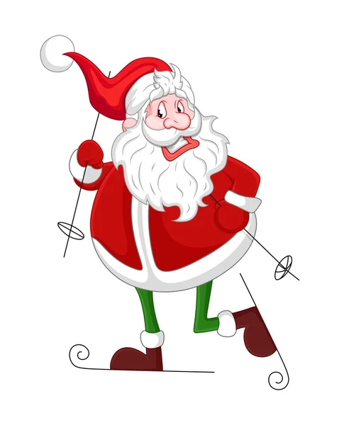 Buon vecchio Babbo Natale giocando sci — Vettoriale Stock