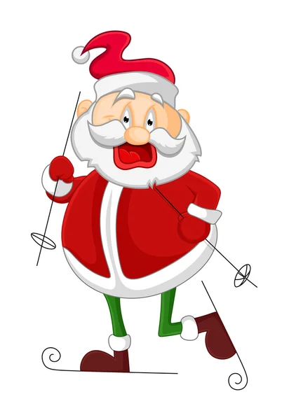 Riendo Santa Claus Esquí — Vector de stock