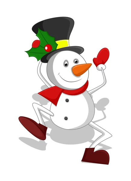 Drôle de dessin animé bonhomme de neige Santa danse — Image vectorielle