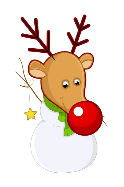 Lindo personaje de muñeco de nieve de reno con estrella — Vector de stock