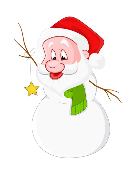 Funny Santa en vestido de muñeco de nieve con estrella — Vector de stock