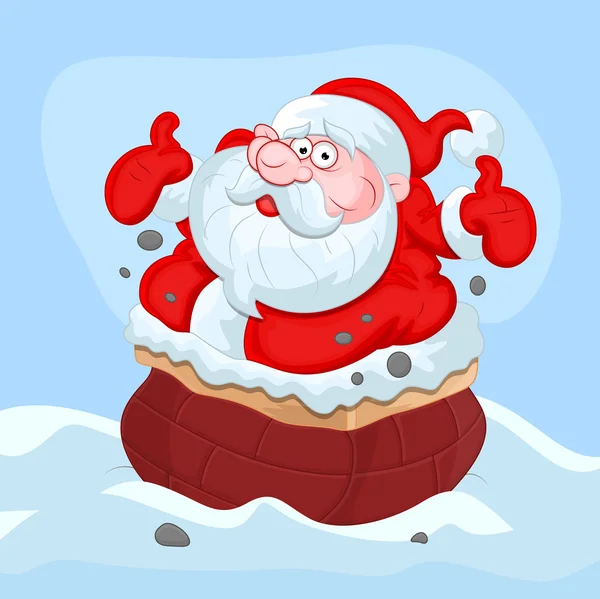 Funny Santa pegado en la chimenea — Vector de stock