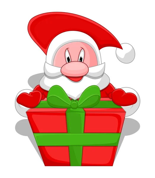 Cute Cartoon Santa with Gift Box — Stock Vector