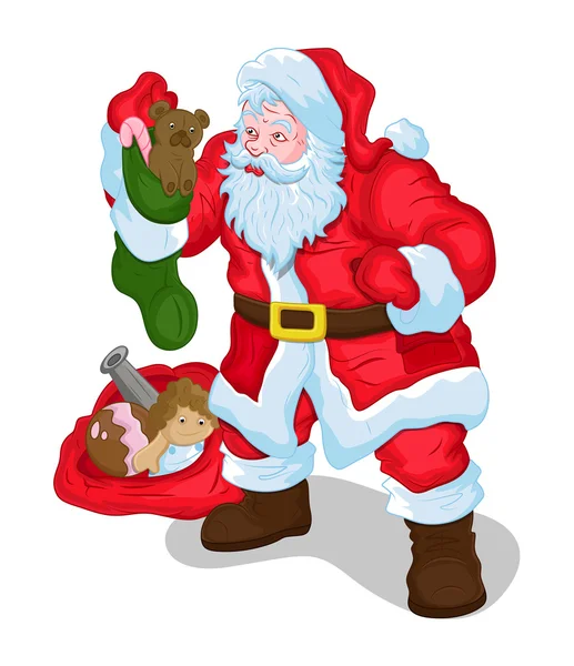 Old Santa Claus Holding Christmas Gift Toys — Stock Vector