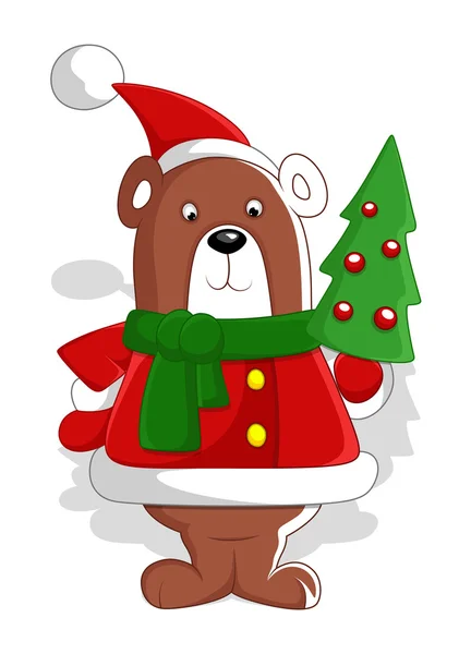 Funny Bear Santa with Chtistmas Tree — Stock Vector