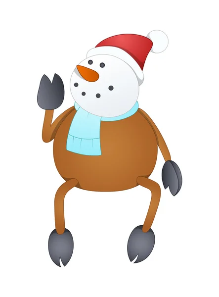Cara de muñeco de nieve de dibujos animados en el cuerpo de renos — Vector de stock