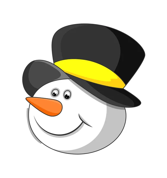Linda cara de muñeco de nieve feliz con sombrero — Vector de stock
