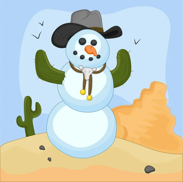 Personaje divertido vaquero muñeco de nieve — Vector de stock