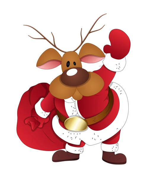 Reindeer Santa with Gift Bag — Stock Vector