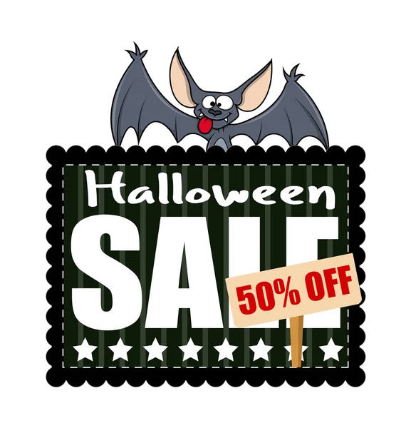 Halloween sprzedaży transparent z kreskówka nietoperz — Wektor stockowy